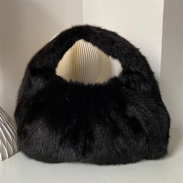 Women’s Real Mink Fur Luxury Shoulder Bag – Large Capacity Leather Crossbody Handbag