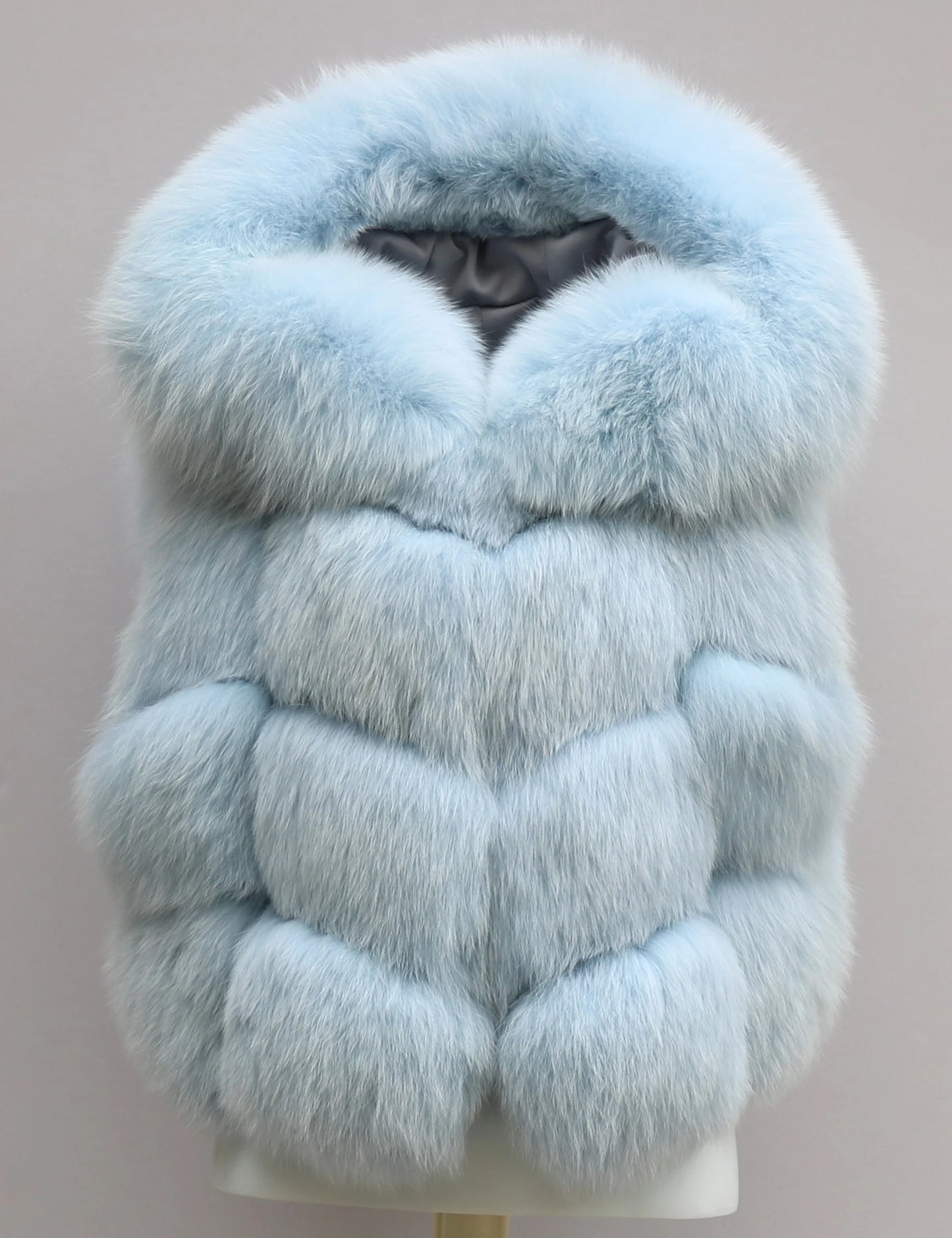 Real Fox Fur Vest Women's Genuine Silver Fox Short Jacket Sleeveless Hooded Fashion Casual Coats