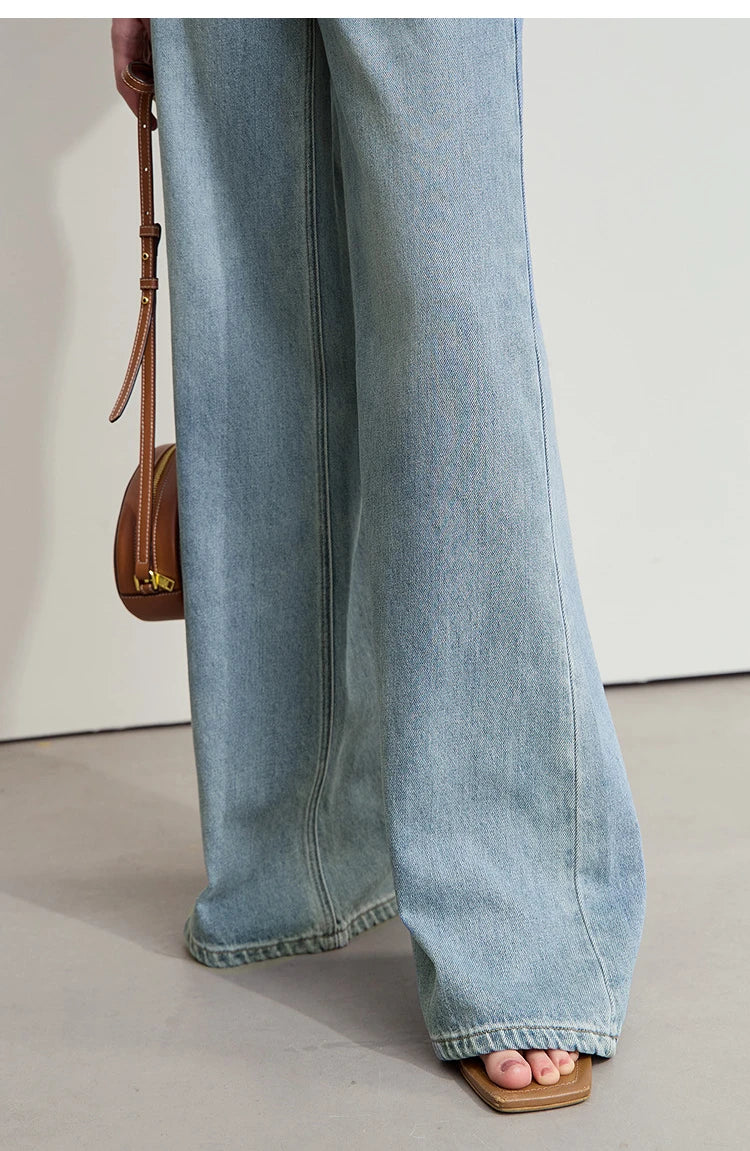 Minimalist Wide-Leg Blue Jeans – Low Waist Loose Fit Women’s Denim Pants