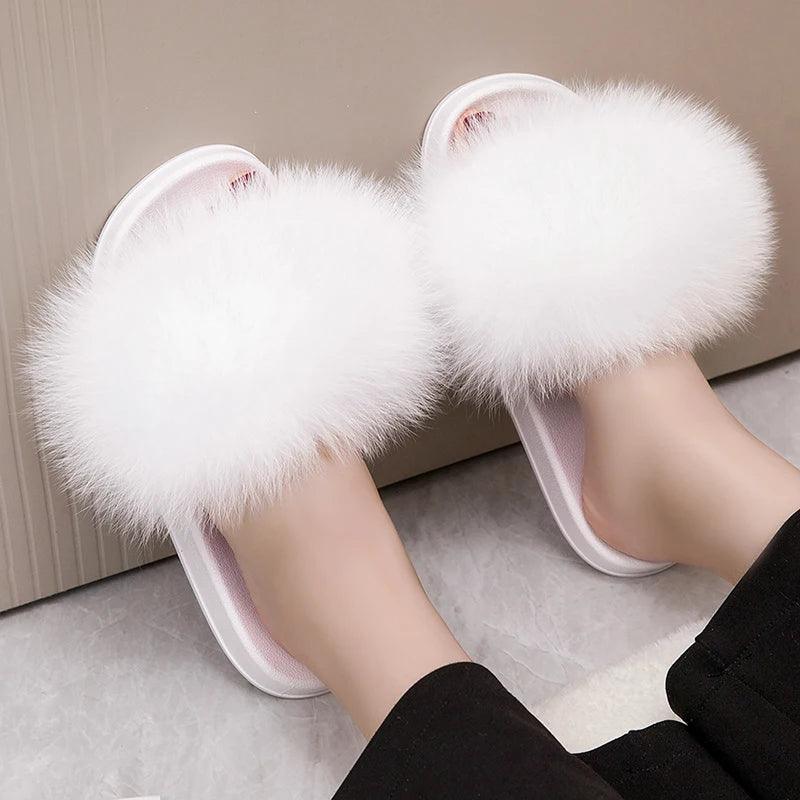 Luxurious Real Fur Slippers – Fluffy House Shoes & Summer Fur Slides for Women, Stylish Flat Furry Sandals Media 1 of 14