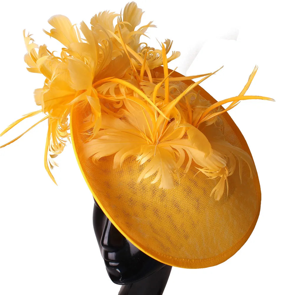 Elegant Floral Feather Fascinator Hat  -  Women's Derby & Wedding Formal Headpiece with Headband