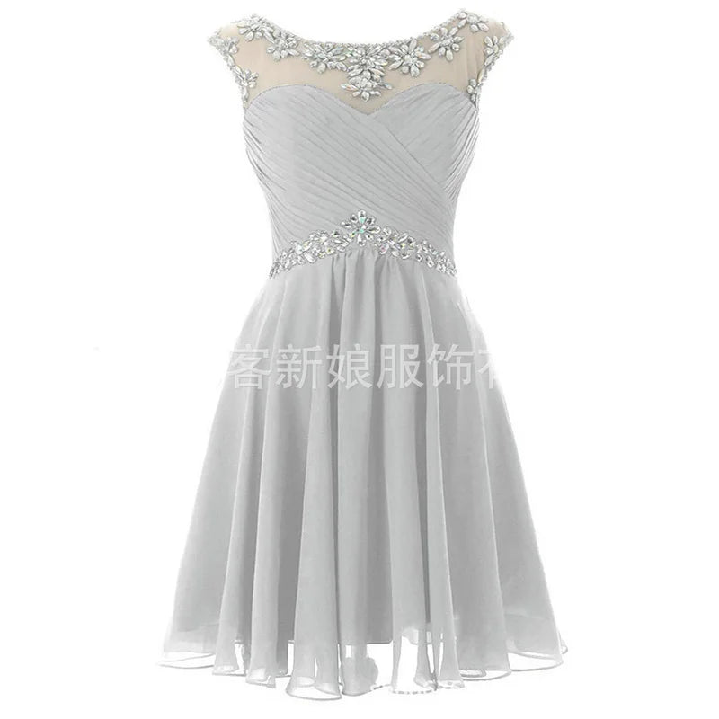 Yellow Chiffon Beaded Crystal Cocktail / Homecoming Dresses