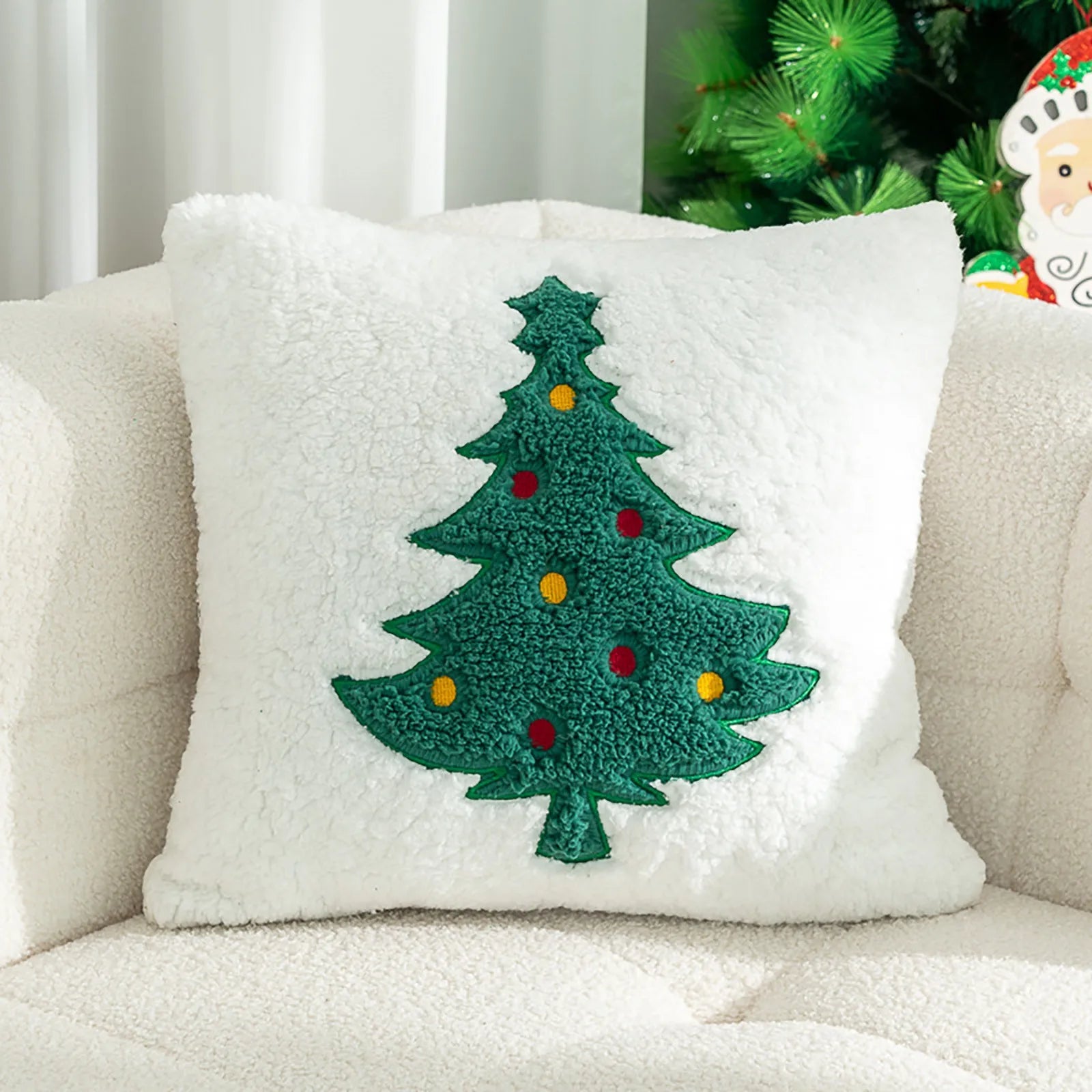 Santa Claus Christmas Pillow Cover Decorative Cartoon Printed & Embroidered Cushion for Sofa, Bed, or Holiday Home Décor