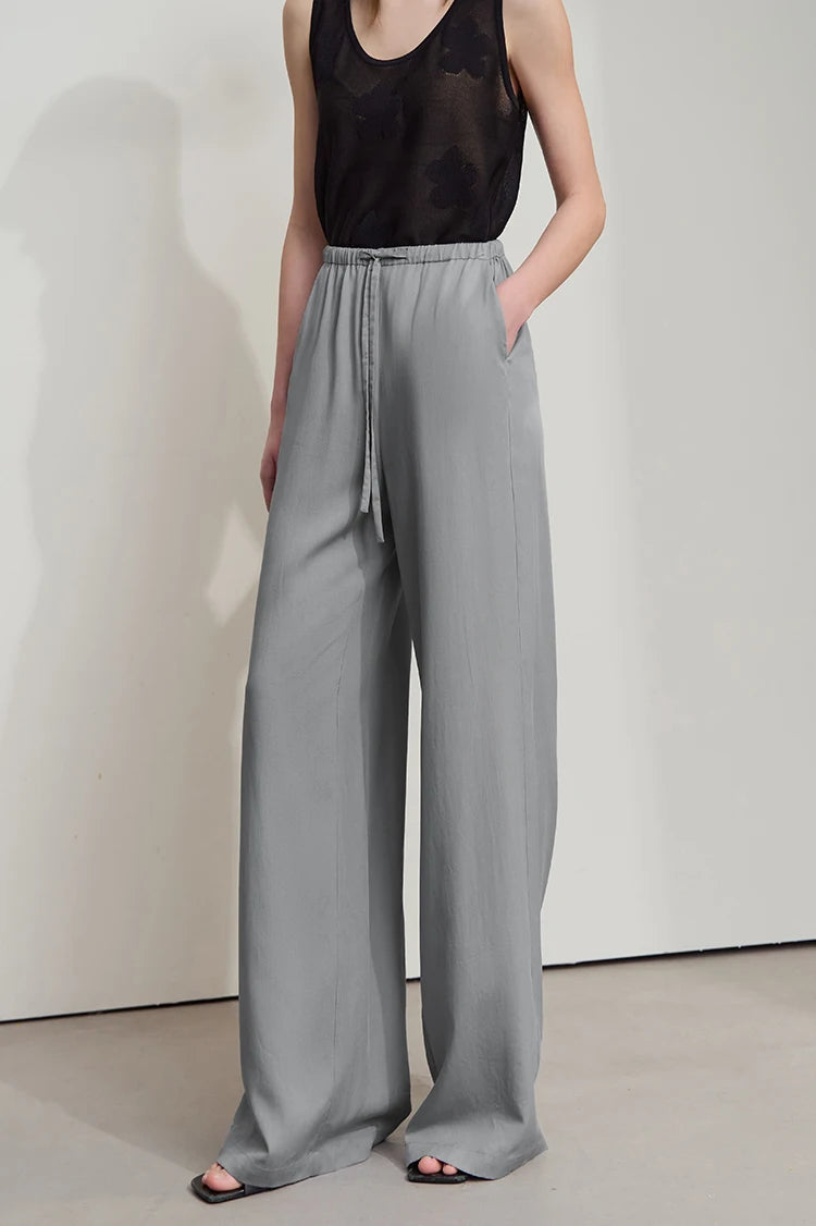 Women’s Solid Drawstring Wide Leg Pants – Casual Loose Full-Length Trousers New Fashion