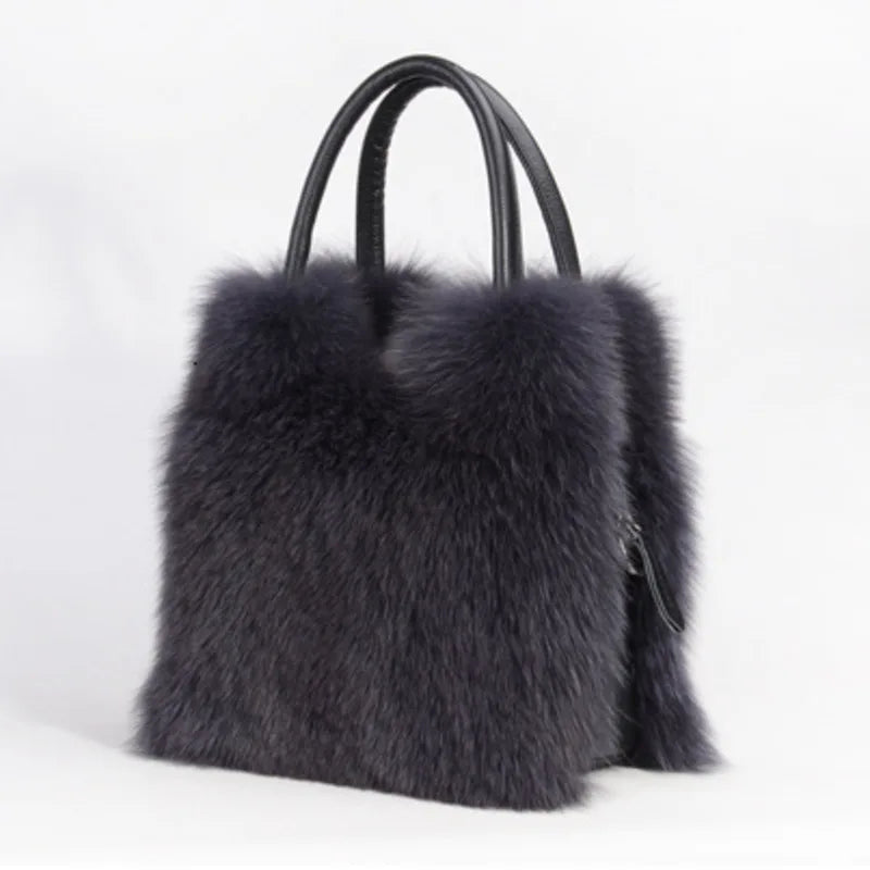 Real Fox Fur Bag Women Fashion Crossbody Bags Natural Fox Fur Chain Shoulder Bag Ladies Silver Fox Fur Clutch Bags Party Bag