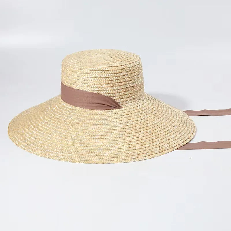 Women Wide Brim Straw Hat with Chin Strap Summer Sun Hats UV Sun Protection Beach Hat Wind Lanyard UPF Derby Travel Hat