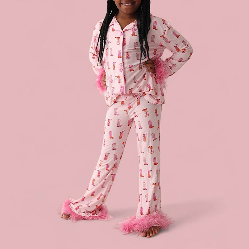 Christmas Mom and Me Matching Cowgirl Pajamas Set — Boot Print Long Sleeve Top & Pants Family Loungewear