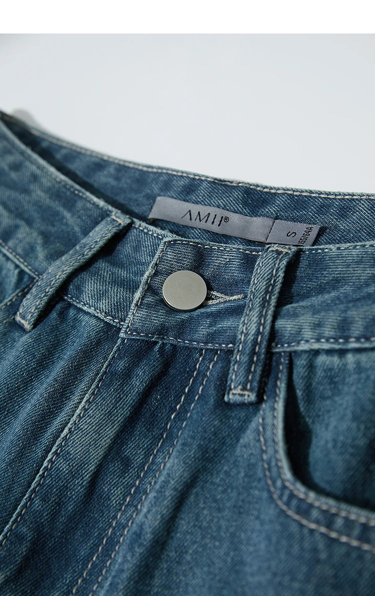 Retro Patchwork Wide-Leg Denim Jeans – Casual Loose Fit Women’s Pants