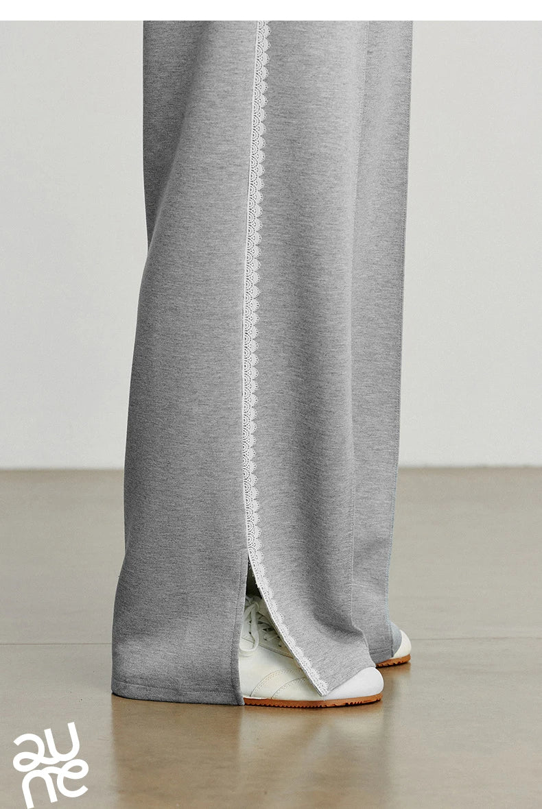 Casual Knit Straight Pants – Elastic Waist Autumn Trousers for Women