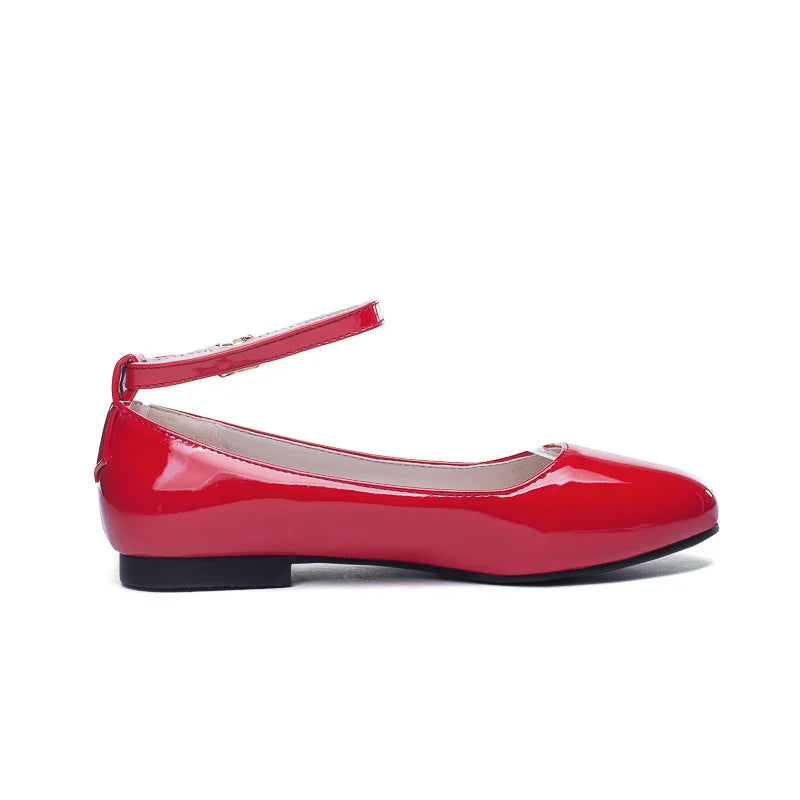 Spring Women's Flat Loafers  -  Casual Elegant Shoes with Ankle Straps, Red, Pink, White Footwear, Perfect for Daily Wear and Dance