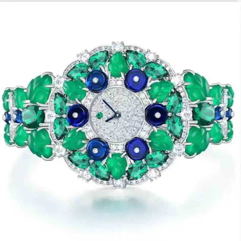 Luxury Woman Bracelet Gemstone Wristwatch 925 Sterling Silver Original High Quality Bracelet Elegant Woman Quartz Watch