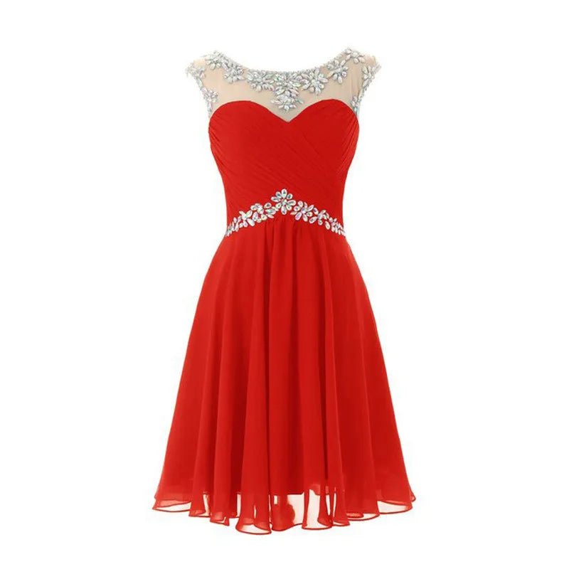 Yellow Chiffon Beaded Crystal Cocktail / Homecoming Dresses