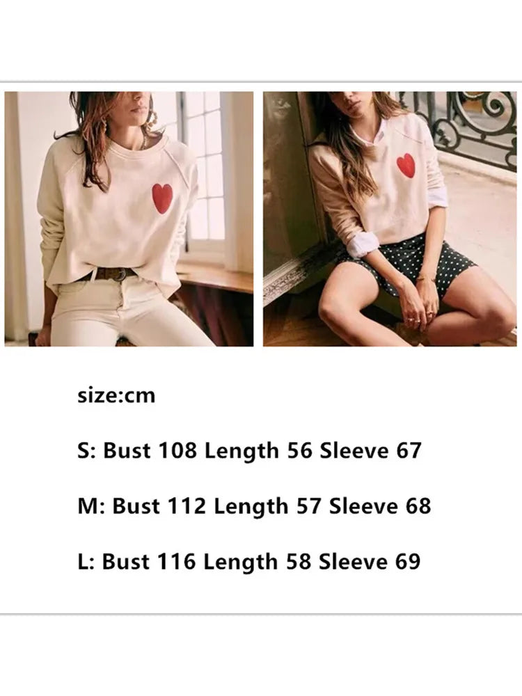 Women Heart-Shaped Print Sweatshirt - Perfect for Valentine’s Day