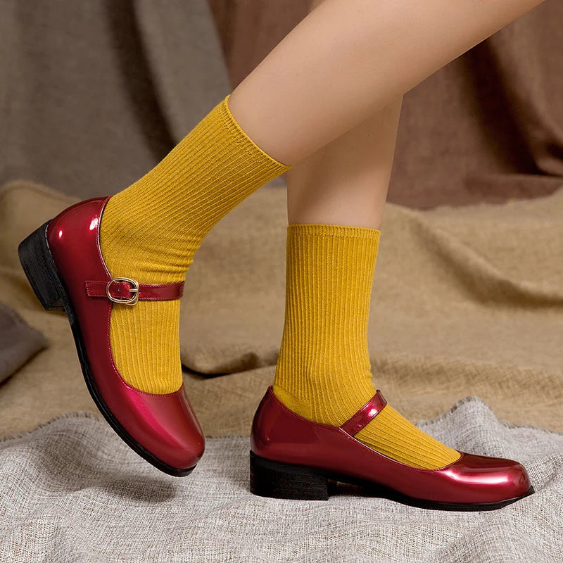 Spring Women's Loafers  -  Casual Patent Leather Mary Janes, Elegant Strap Flats, Comfortable Dance Shoes, Large Sizes up to 45