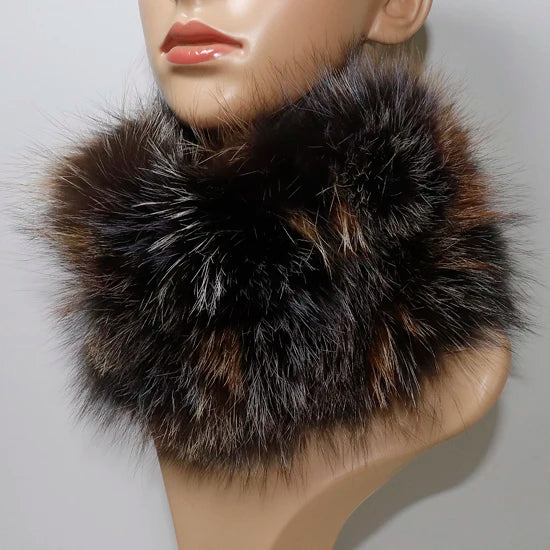 Women's Real Fox Fur Ring Scarf & Headband– Luxury Winter Neck Warmer Muffler, 100% Natural Fur with Good Elastic