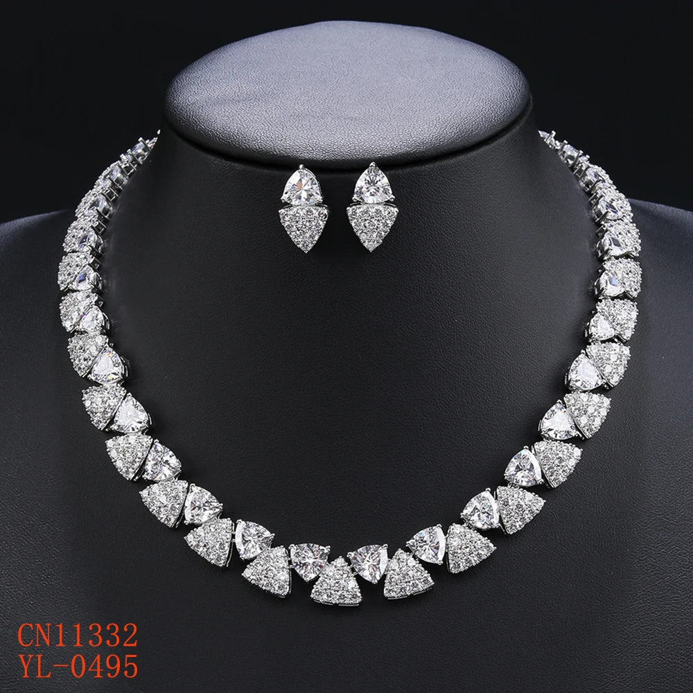Elegant Multi Color Love Heart Cubic Zirconia Necklace Set Wedding Bridal Necklace Earrings Costume Jewelry Set CN11332