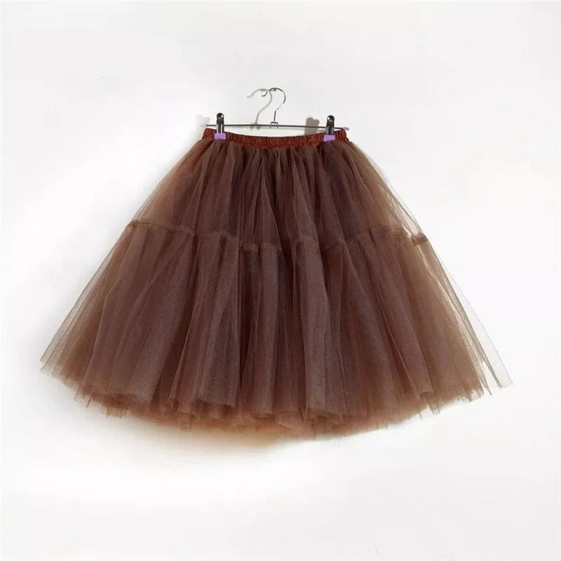Brown tulle skirt on a hanger with 'MisShow' branding.