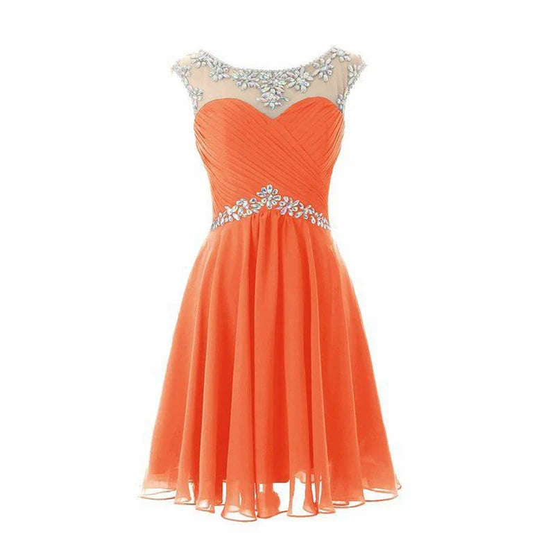 Yellow Chiffon Beaded Crystal Cocktail / Homecoming Dresses