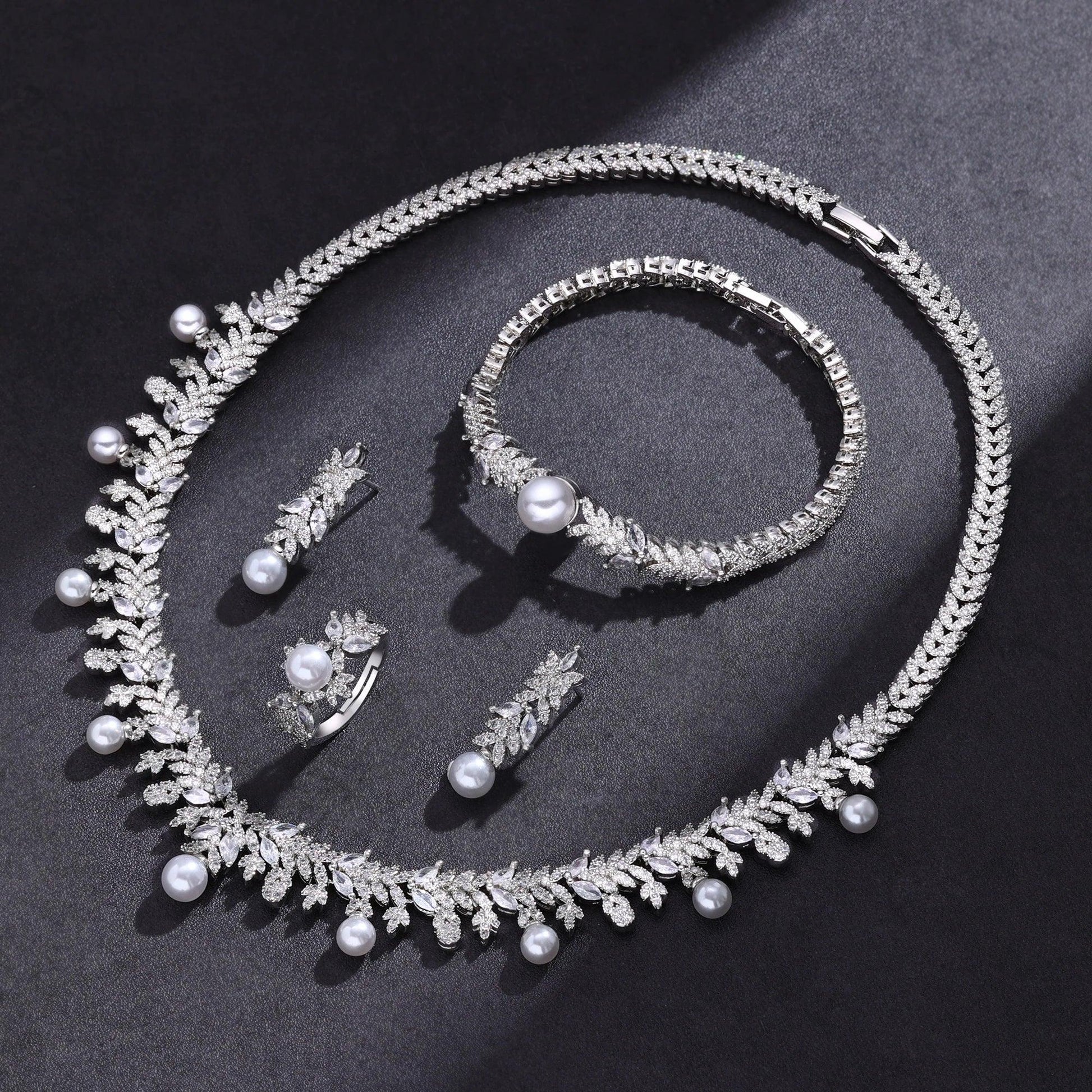 4-Piece Cubic Zirconia and Pearl Jewelry Set - Perfect for Weddings, Parties, and Dubai Bridal Looks