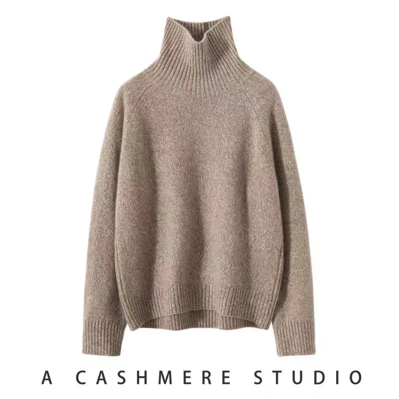 Hot Sale 2023 Autumn Winter 100% Cashmere Sweater Women's Turtleneck Soft Warm Pullover Female Loose Large Size Knitted Jumper