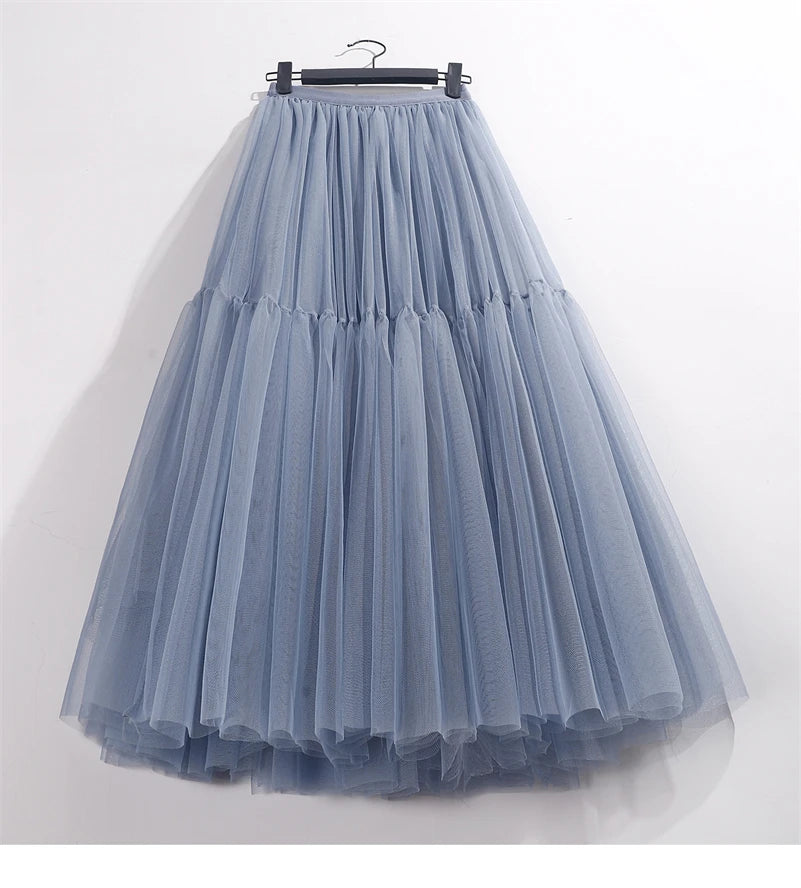 Elegant High Waist Tulle Skirt – Solid Color A-Line Mesh Tutu Skirt for Women