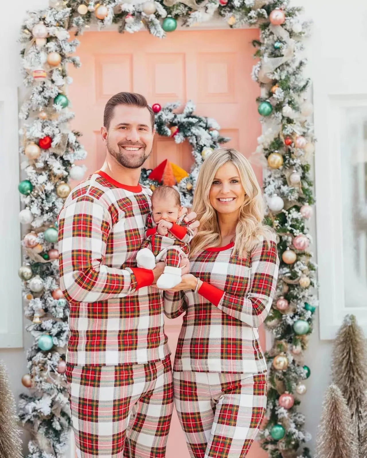 Family Christmas Matching Pajamas Set – Plaid Print Mom, Dad & Kids 2-Piece Sleepwear or Baby Romper