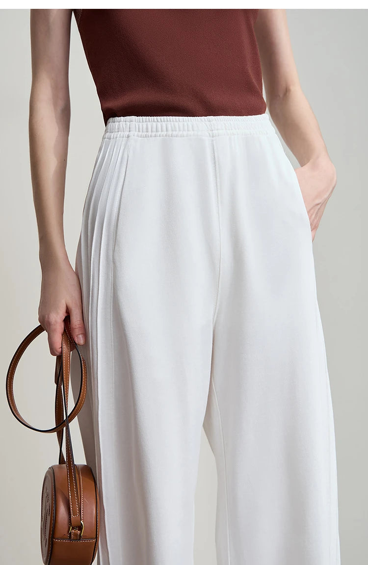 Minimalist Cotton Knit Wide Leg Pants – Loose Casual Trousers for Women