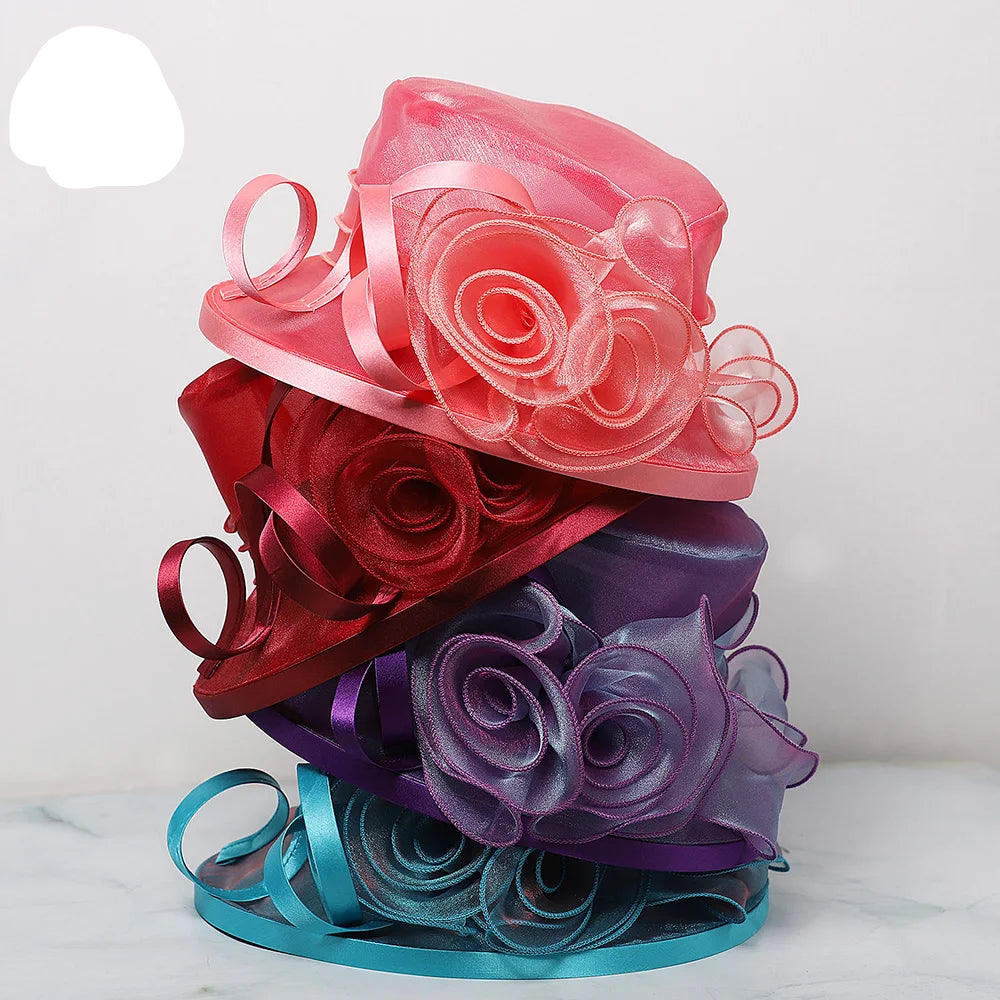 Elegant Flat Top Sun Visor Hats For Women Flower Elegant Wedding Bridal Tea Party Millinery UV Protection Derby Cap Female Hat