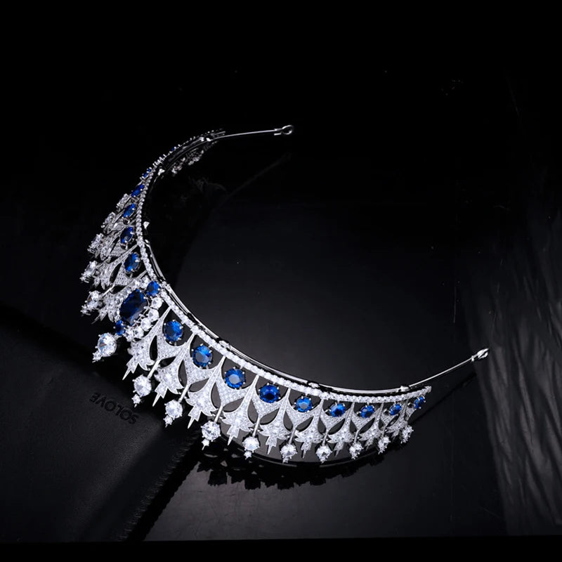 Zirconia Dutch Sapphire Replica Tiara Blue Crystal Queen Tiara for Women | Royal Wedding & Formal Hair Accessory