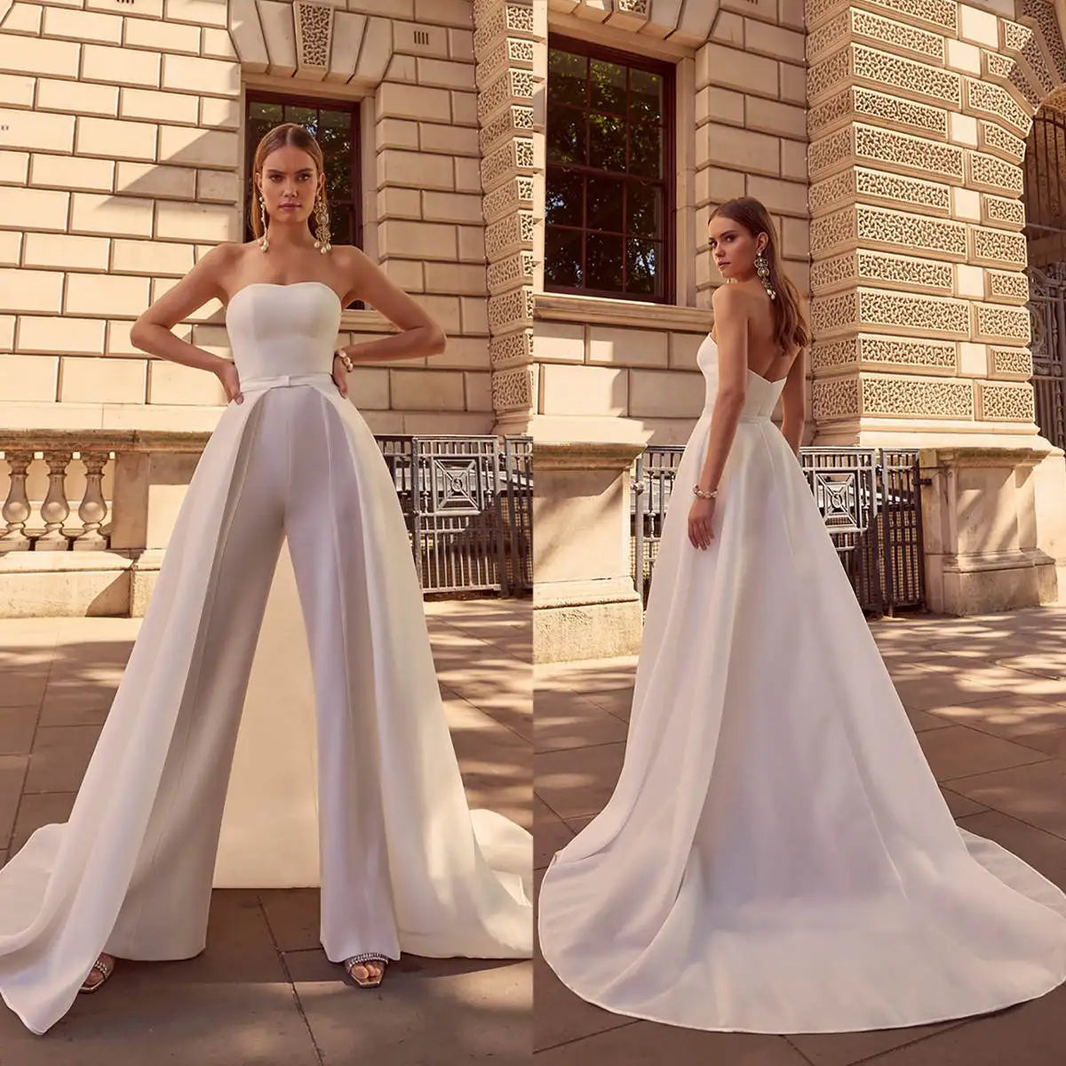 Modern Wedding Jumpsuit for Bride Strapless Sweetheart Bodice Detachable Train