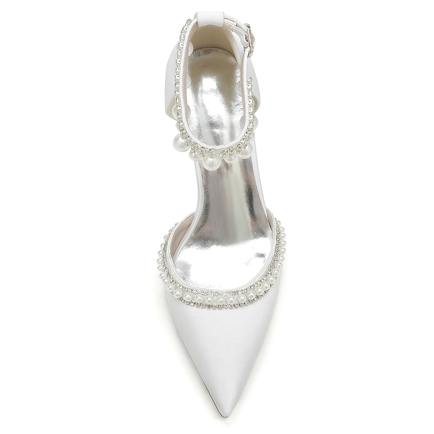Elegant Satin Evening Pumps with Thick Block Heel, Pearls & Ankle Strap – Bridal, Prom, Party Shoes