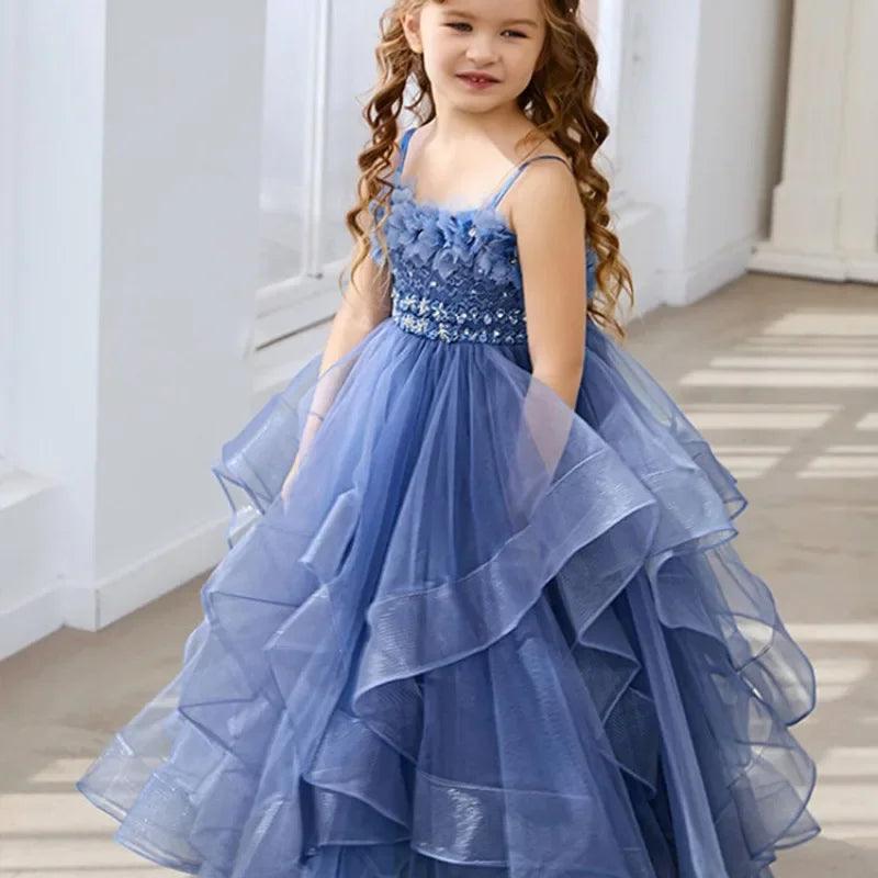 Blue lace flower girl dress online