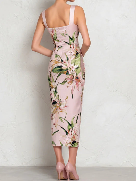 Square Collar Backless Printed A-Line Summer Dress - Red - Size XL - HER SHOP®