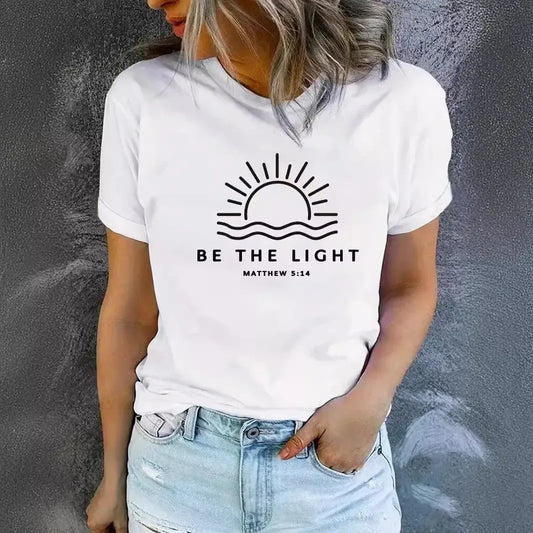 Women's Casual Round Neck 'Be the Light' Design Graphic T-Shirt - HER SHOP