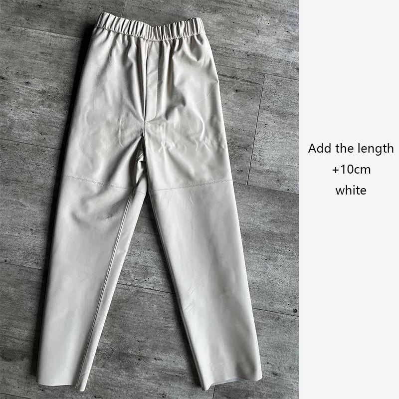Women’s Genuine Sheepskin Leather Pants – High Waist Straight Fit Ankle-Length Trousers