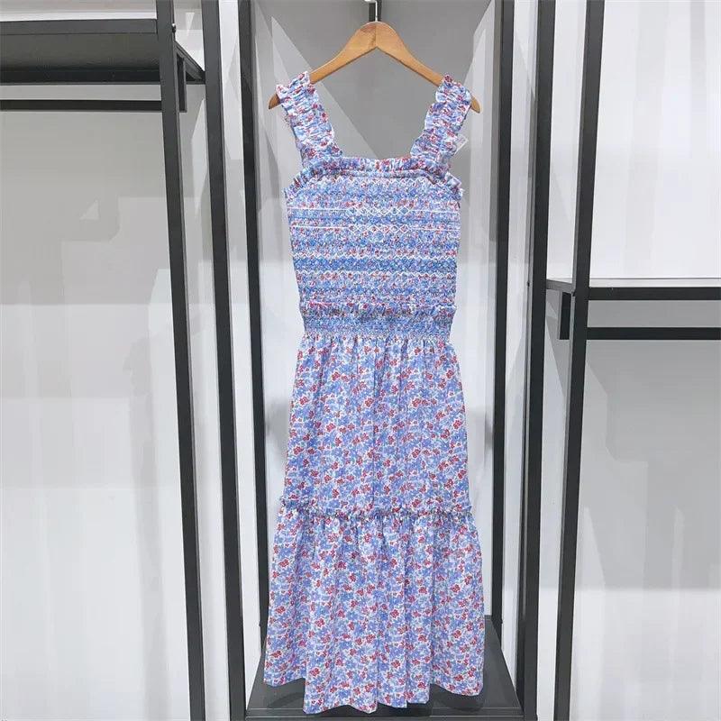2031 Summer Retro Floral Square Neck Puff Sleeve Top, Skirt, and Dress for Women