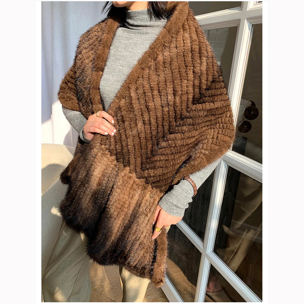 Luxury Real Mink Fur Shawl – 100% Natural Mink Fur Scarf & Poncho for Women