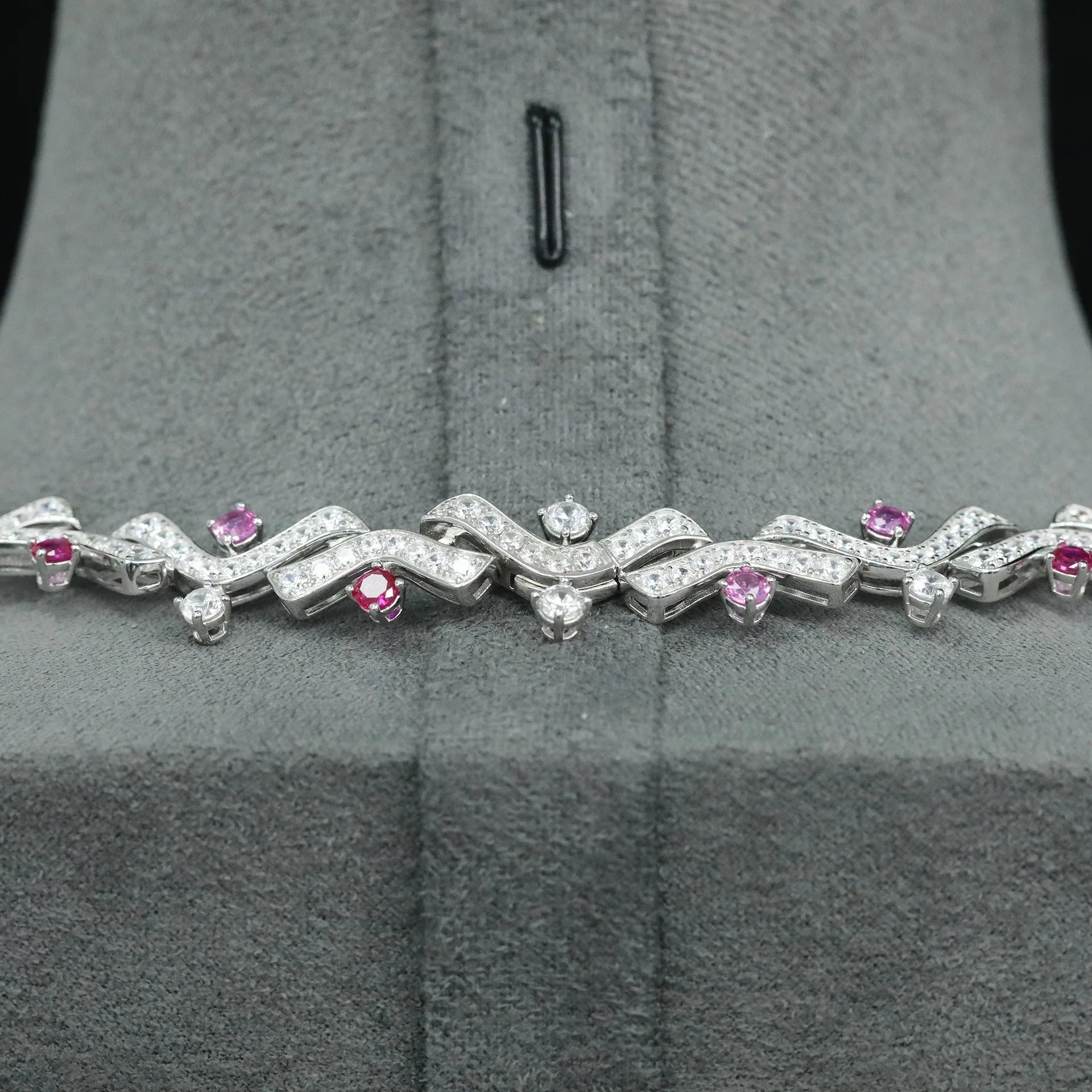 Vintage 100% 925 Sterling Silver Lab Sapphire & Ruby Gemstone Cocktail Necklace – Fine Jewelry Anniversary Gift