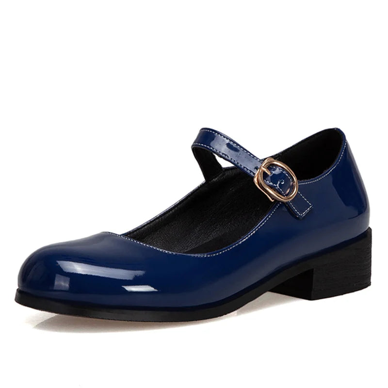 Spring Women's Loafers  -  Casual Patent Leather Mary Janes, Elegant Strap Flats, Comfortable Dance Shoes, Large Sizes up to 45