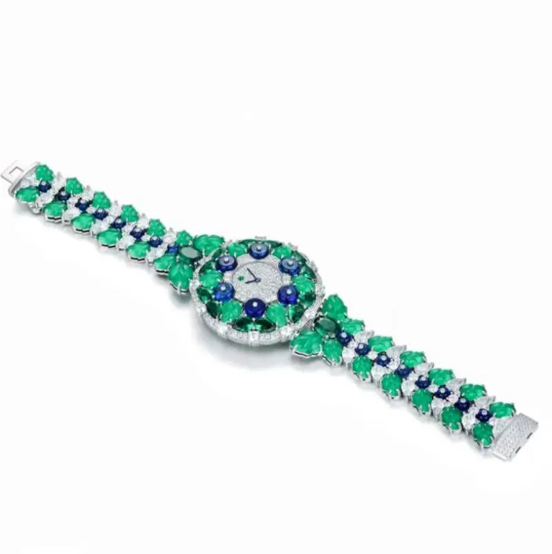 Luxury Woman Bracelet Gemstone Wristwatch 925 Sterling Silver Original High Quality Bracelet Elegant Woman Quartz Watch