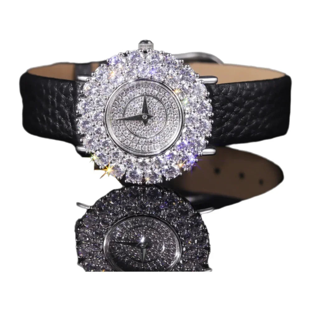 Luxury Women’s Watch – Real 925 Sterling Silver, Full Moissanite Diamonds, Round Zircon Dial, GRA Certified Elegant Wristwatch