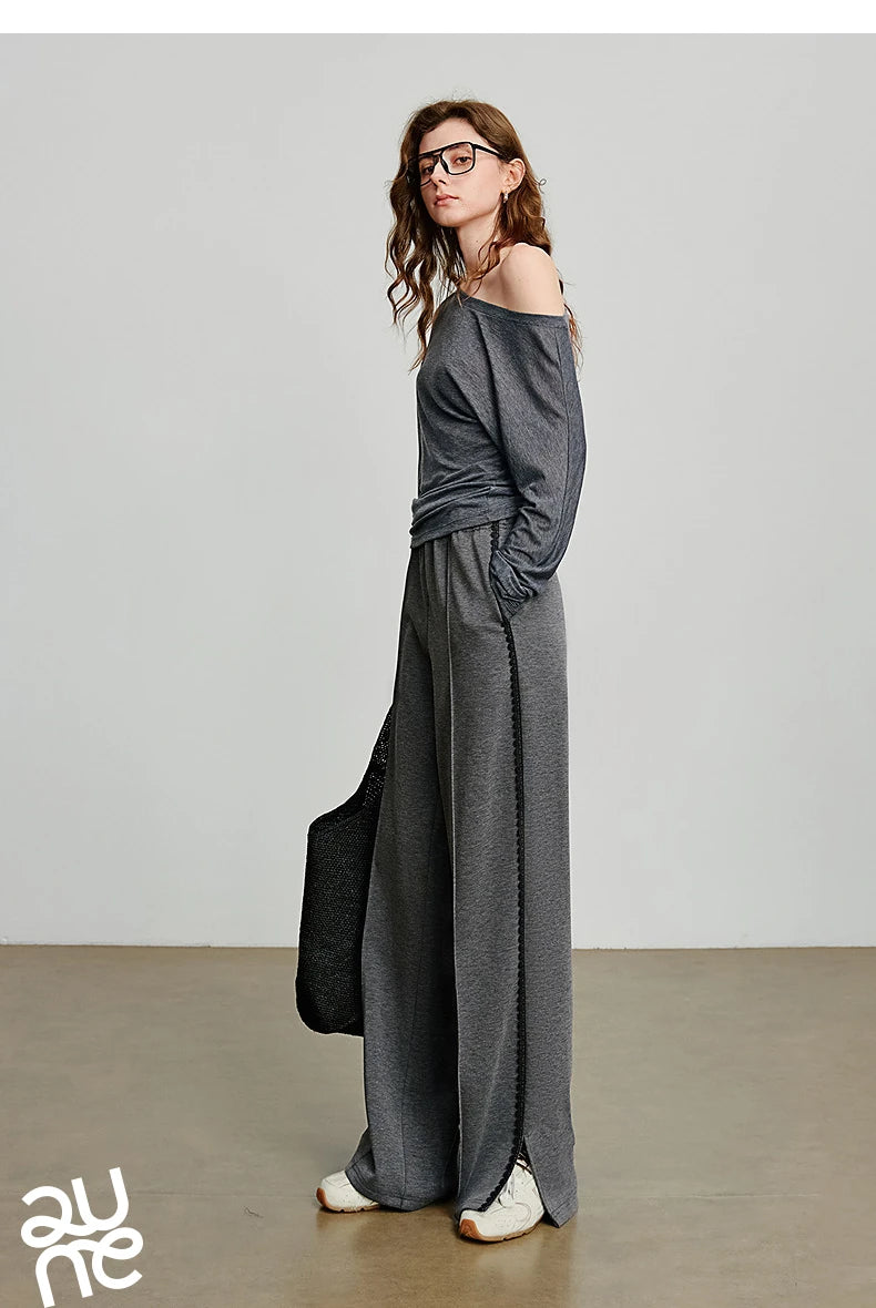 Casual Knit Straight Pants – Elastic Waist Autumn Trousers for Women