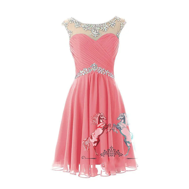 Yellow Chiffon Beaded Crystal Cocktail / Homecoming Dresses