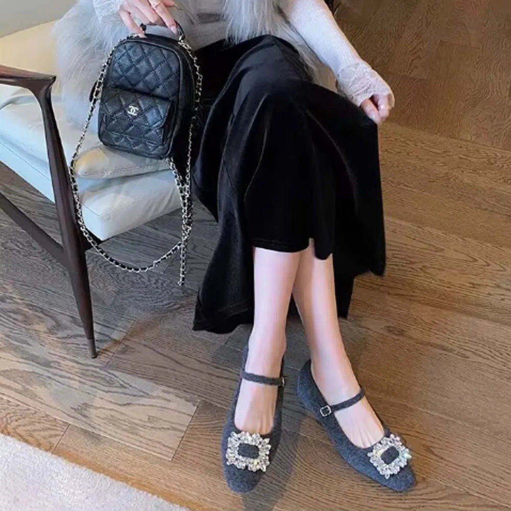 2025 New Spring Autumn Designer Crystal Women's Shoes Fashion Shallow Flat Shoes Simple Outdoor Soft soled Shoes