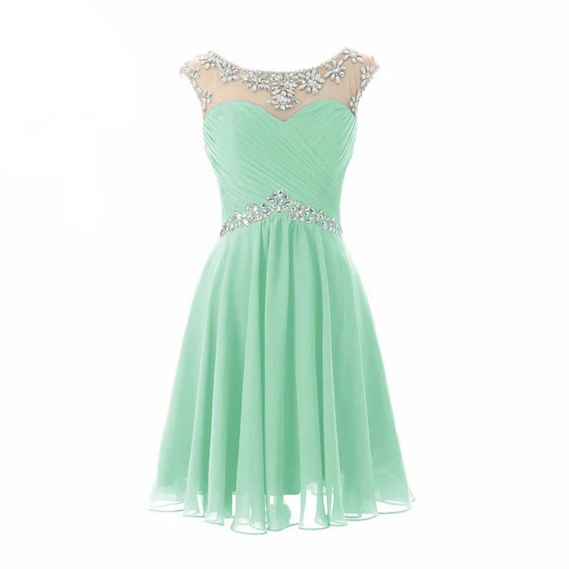 Yellow Chiffon Beaded Crystal Cocktail / Homecoming Dresses