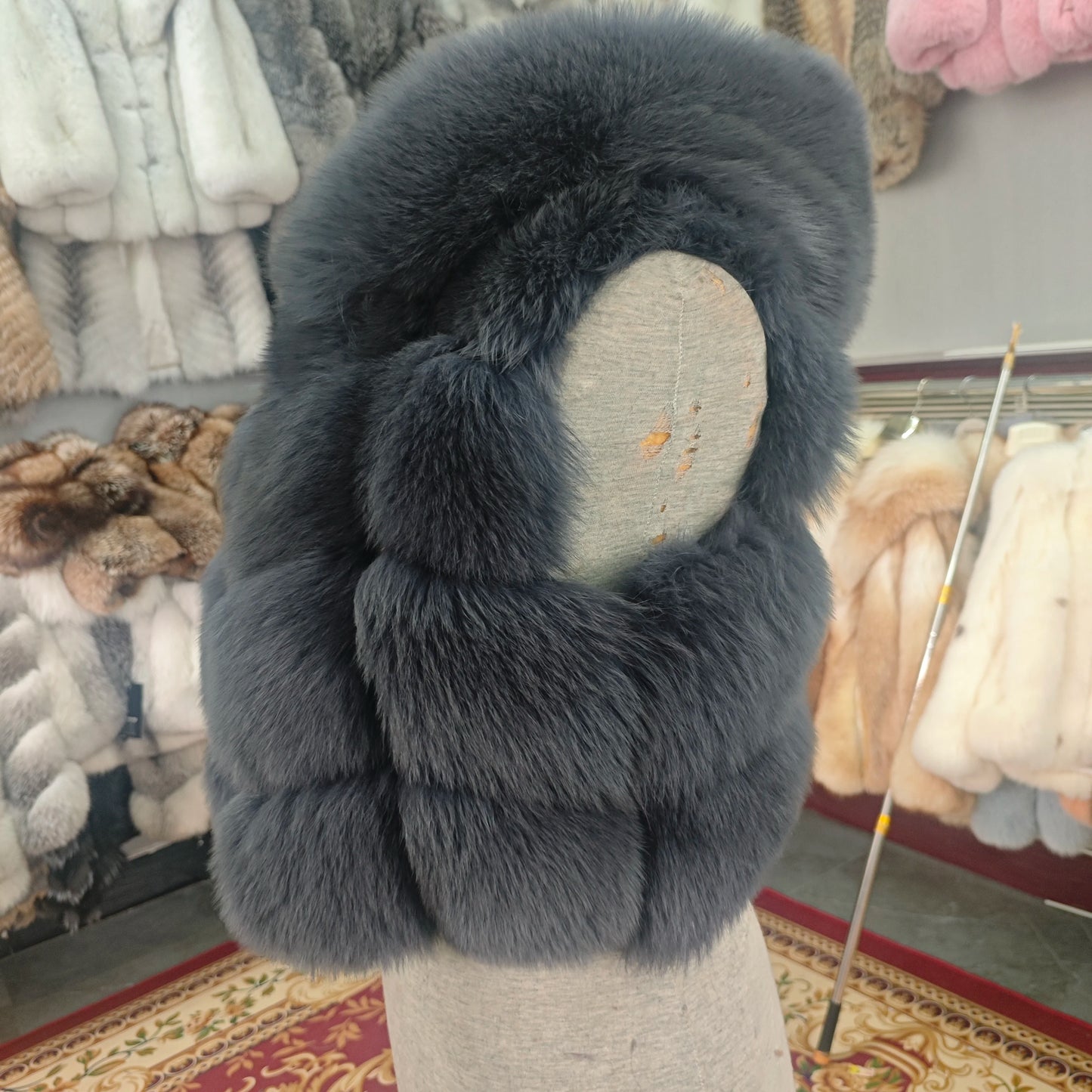 Real Fox Fur Vest Women's Genuine Silver Fox Short Jacket Sleeveless Hooded Fashion Casual Coats