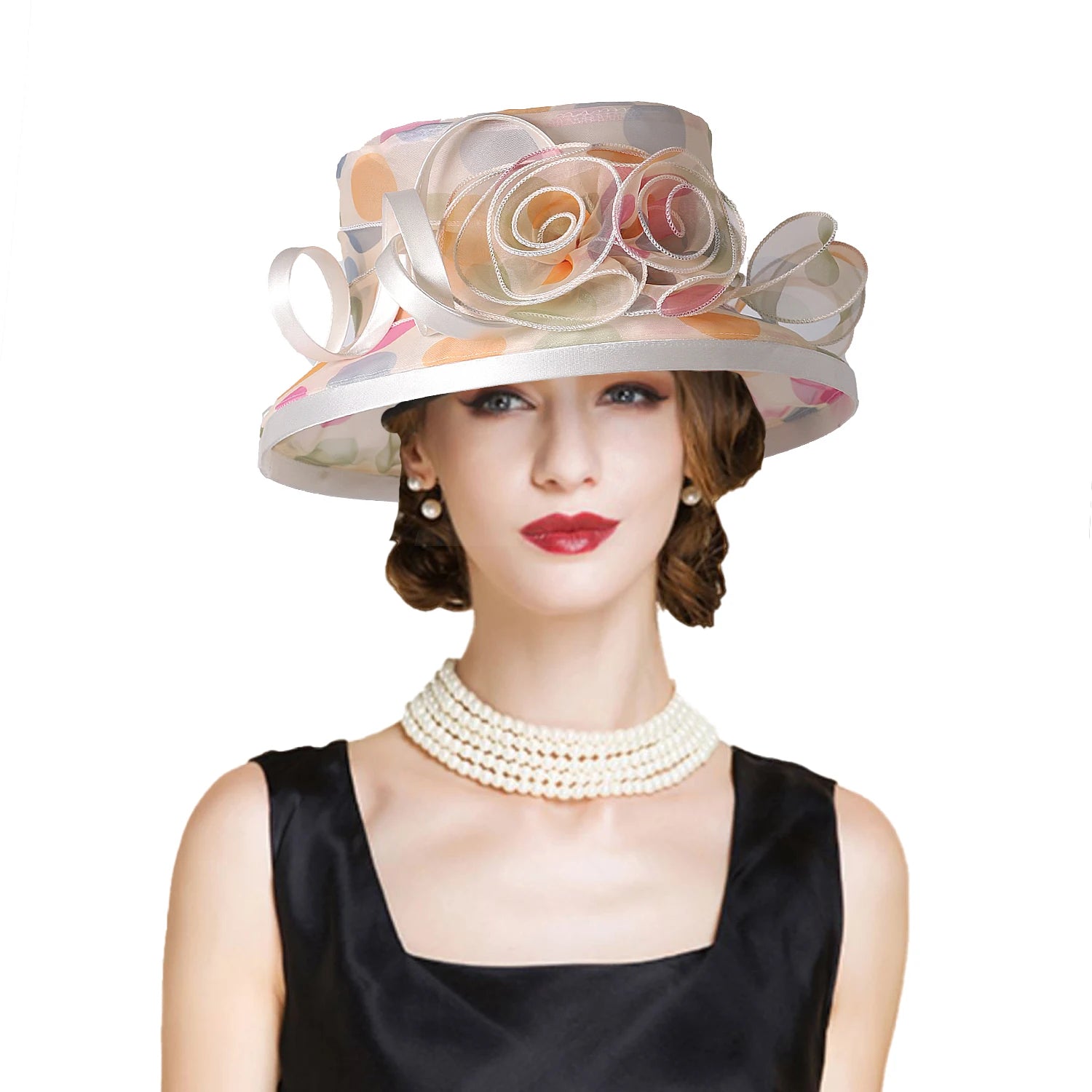 Elegant Flat Top Sun Visor Hats For Women Flower Elegant Wedding Bridal Tea Party Millinery UV Protection Derby Cap Female Hat