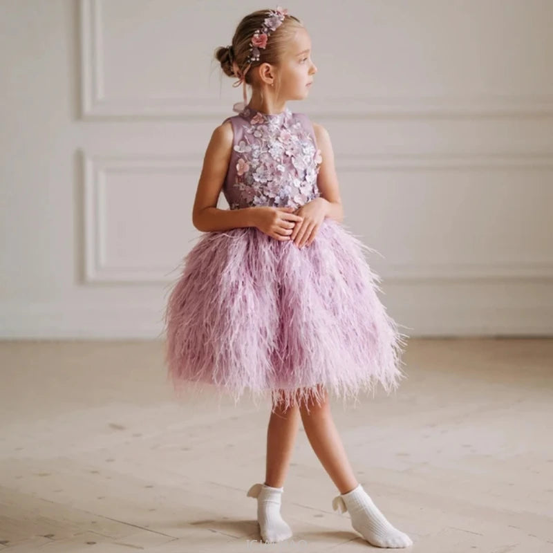 Party Dress European Kids Costume – Sweet Sleeveless Birthday Tulle Princess Gown Purple / 3T