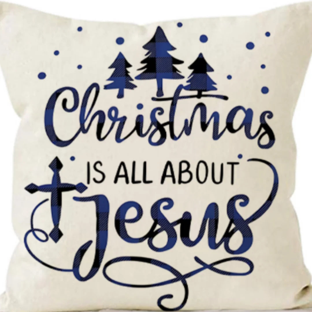 45cm White Blue Christmas Cushion Cover Printed Words Pillowcase 2025 Christmas for Home Ornament Xmas New Year Christmas Decor