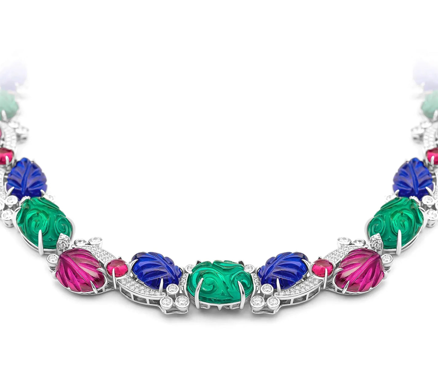 Colorful necklace with floral designs on a White background, featuring the brand 'KQDANCE'.